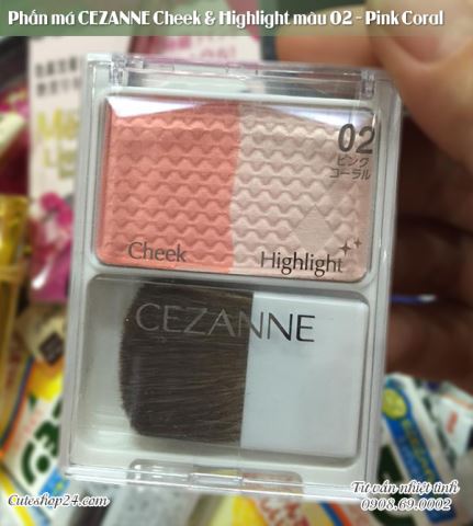 Phấn má CEZANNE Cheek & Highlight màu 02 - Pink Coral